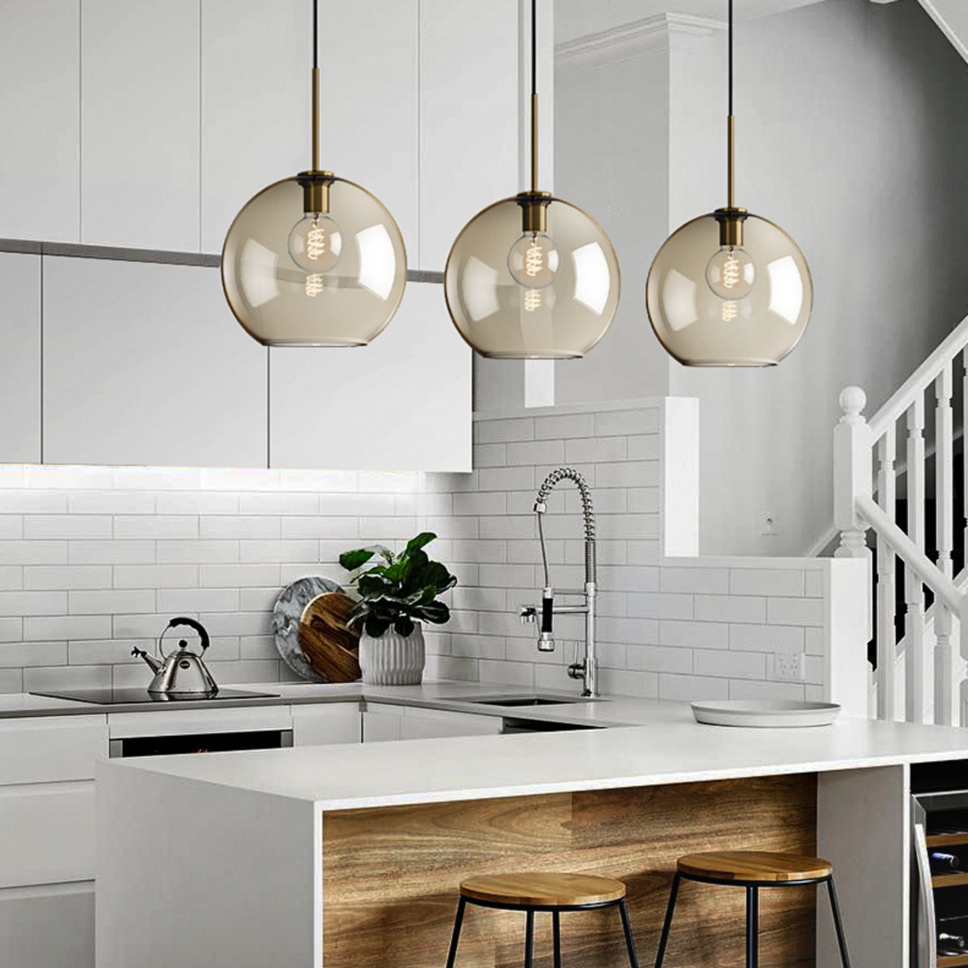 Hand-Blown Glass Pendant Lamp with Brushed Gold Accents – Stylish Lighting for Kitchen or Dining Room 3
