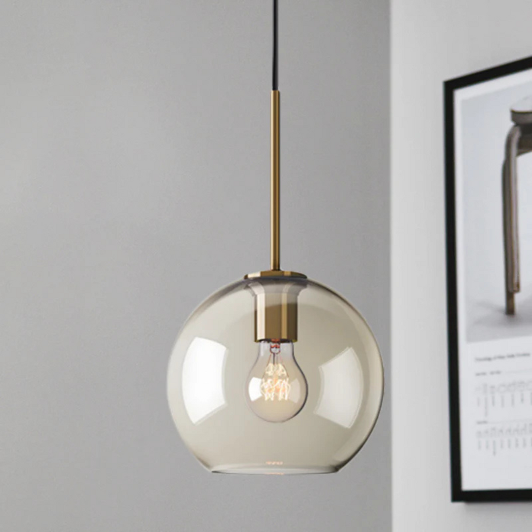 Hand-Blown Glass Pendant Lamp with Brushed Gold Accents – Stylish Lighting for Kitchen or Dining Room 4
