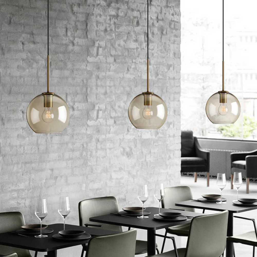 Hand-Blown Glass Pendant Lamp with Brushed Gold Accents – Stylish Lighting for Kitchen or Dining Room 5