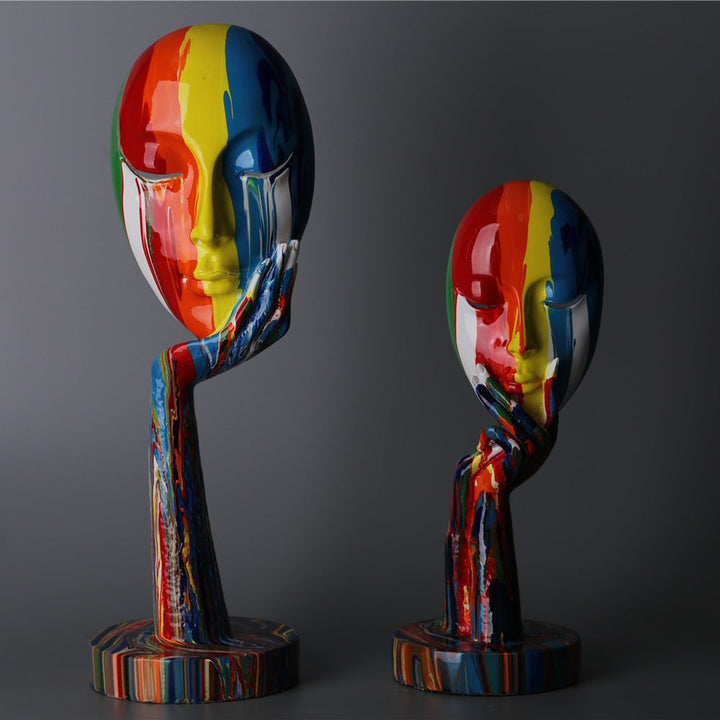 Handcrafted Abstract Painted Face Sculptures – Unique Wall Art for Home Decor 1