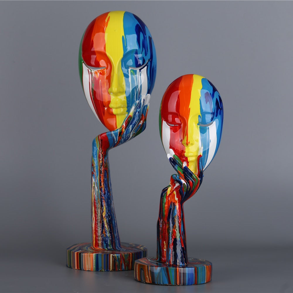 Handcrafted Abstract Painted Face Sculptures – Unique Wall Art for Home Decor 3