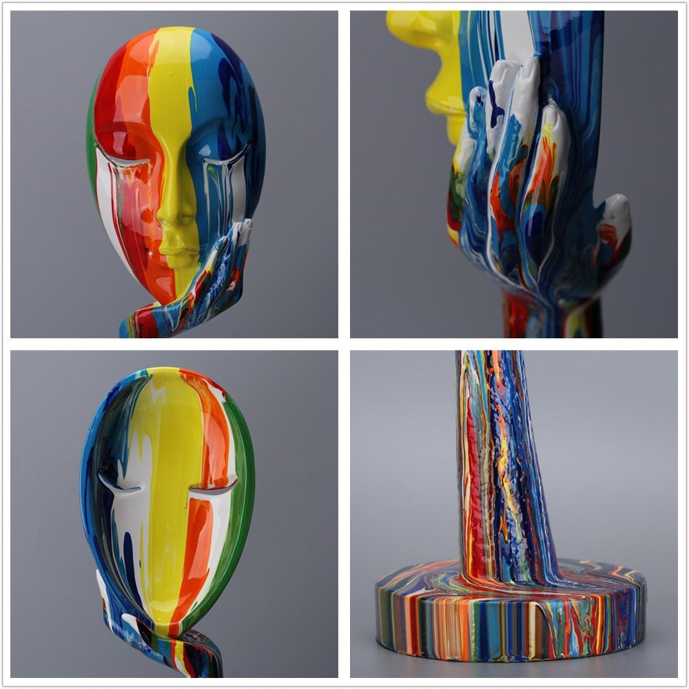 Handcrafted Abstract Painted Face Sculptures – Unique Wall Art for Home Decor 4