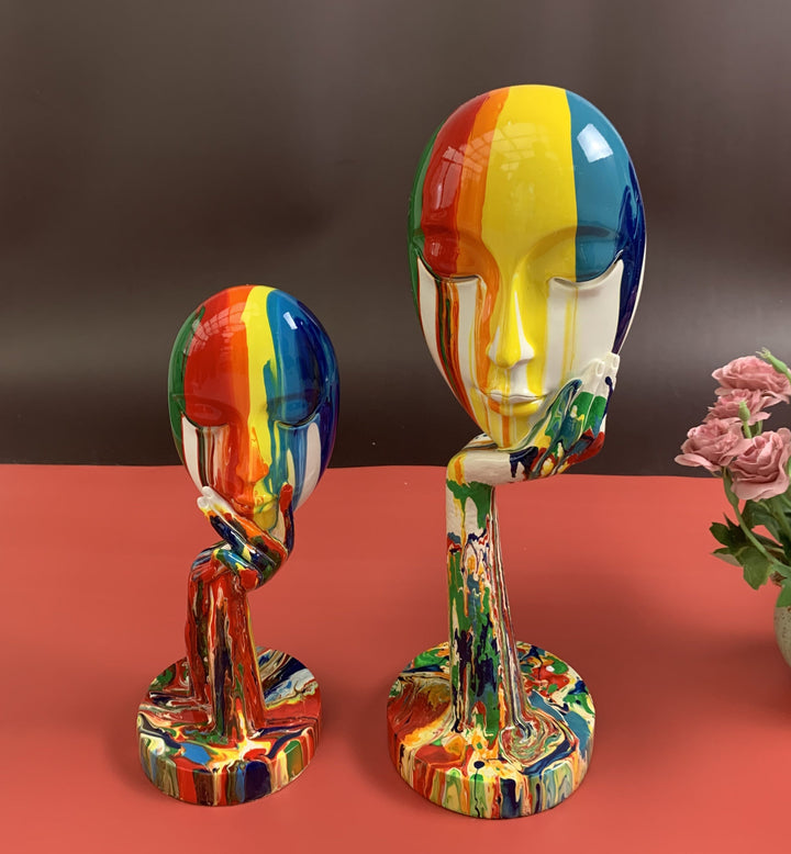 Handcrafted Abstract Painted Face Sculptures – Unique Wall Art for Home Decor 5