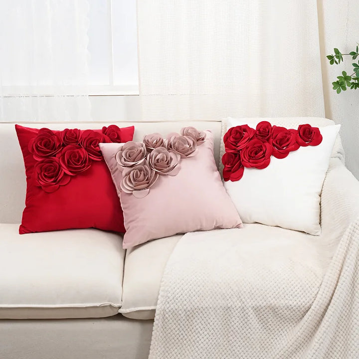 Handmade 3D Rose Velvet Cushion Cover – Luxurious Decor for Home or Special Occasions 1