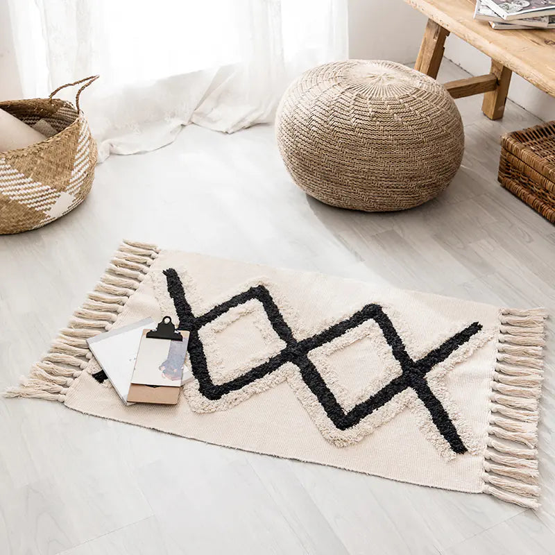 Handwoven Moroccan Cotton Fringe Area Rug – Stylish Living Room Rug with Unique Design 1