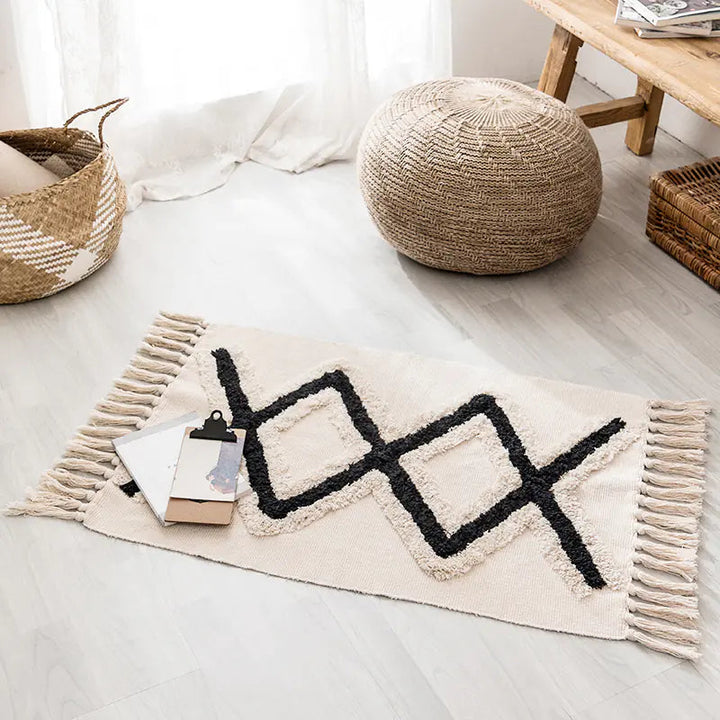 Handwoven Moroccan Cotton Fringe Area Rug – Stylish Living Room Rug with Unique Design 1
