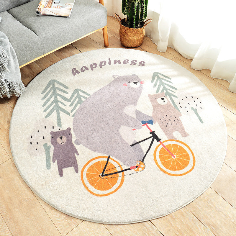 Happy Bear Round Kids Rug – Soft and Machine Washable Nursery or Playroom Decor 0