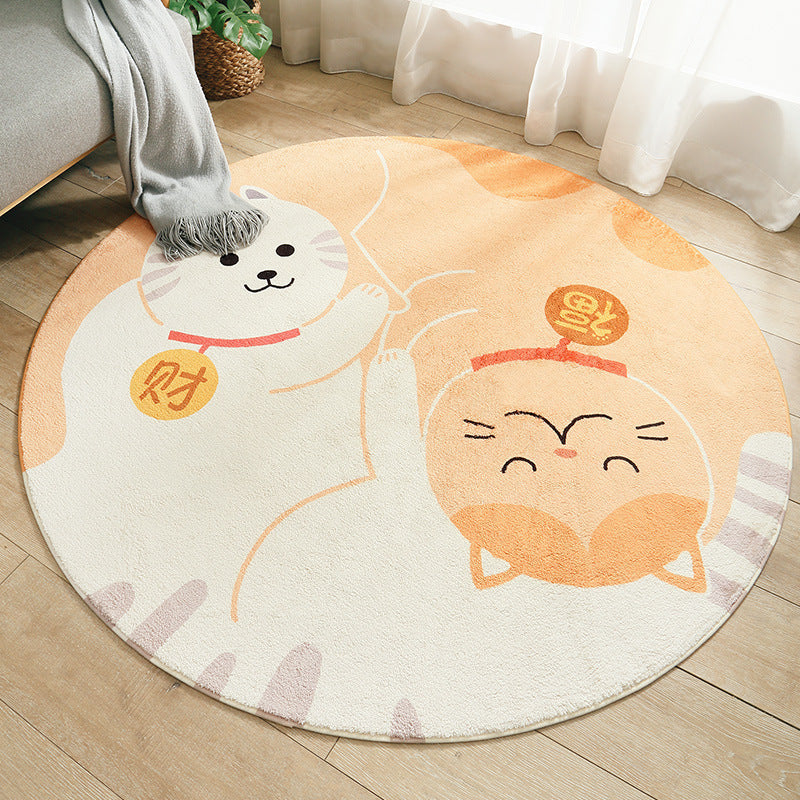 Kitty Yin Yang Round Kids Rug – Soft and Machine Washable Play Mat for Nursery or Playroom 0
