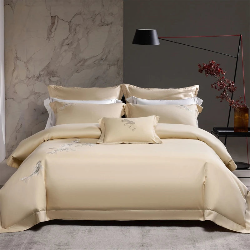 Koi Embroidery Bedding Set – Luxurious Duvet Covers and Sheets for Elegant Bedrooms 0