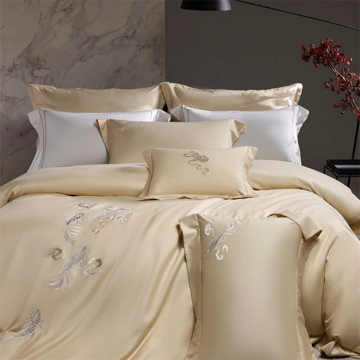 Koi Embroidery Bedding Set – Luxurious Duvet Covers and Sheets for Elegant Bedrooms 3
