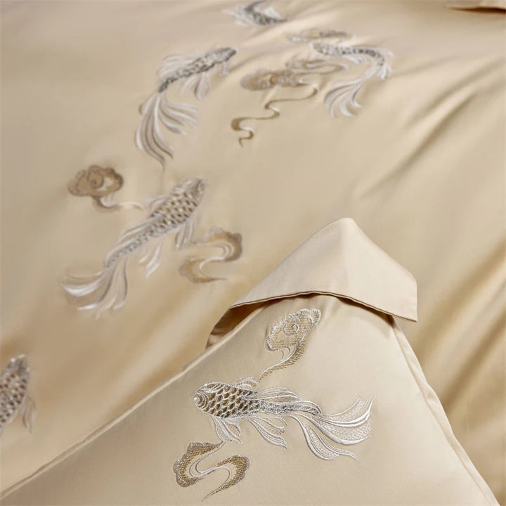 Koi Embroidery Bedding Set – Luxurious Duvet Covers and Sheets for Elegant Bedrooms 4
