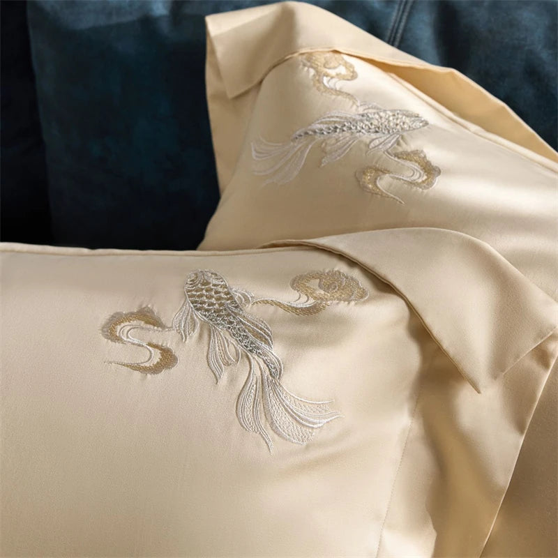 Koi Embroidery Bedding Set – Luxurious Duvet Covers and Sheets for Elegant Bedrooms 5