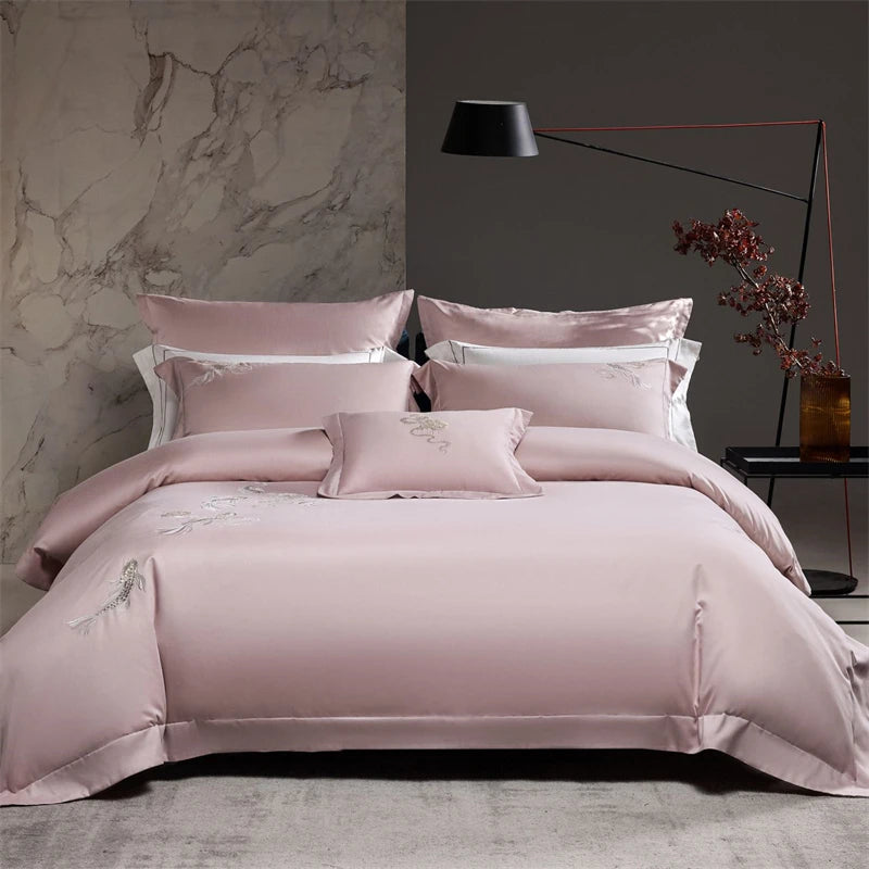 Koi Embroidery Bedding Set – Luxurious Duvet Covers and Sheets for Elegant Bedrooms 6