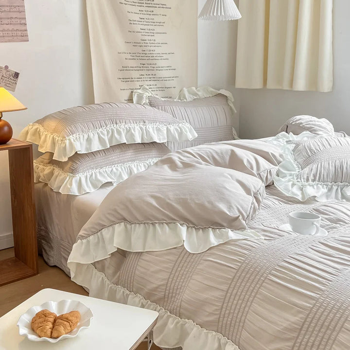 Korean Lace Seersucker Bedding Set – Stylish 4-Piece Duvet Cover Set for Spring Decor 6