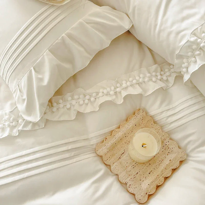 Korean Princess Bedding Set – 4PC Lace Trim Duvet Cover and Pillowcases for Queen or King Size Beds 3