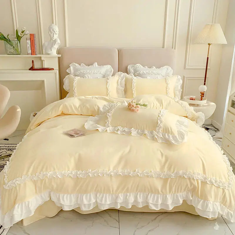 Korean Princess Lolita Bedding Set – Elegant Cotton Duvet Covers with Lace Accents for Cozy Bedrooms 0
