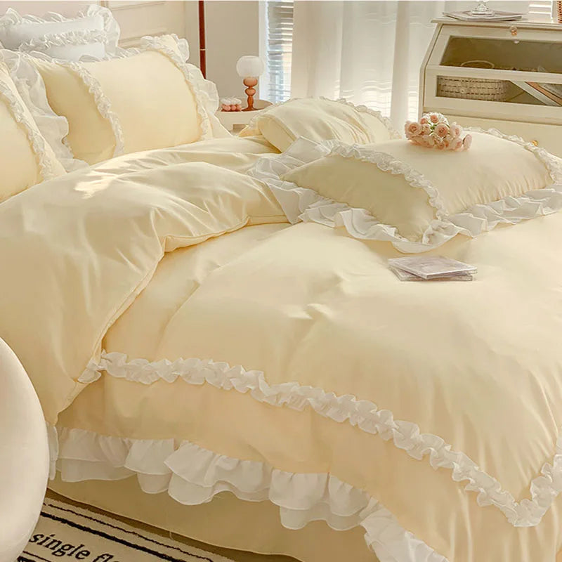 Korean Princess Lolita Bedding Set – Elegant Cotton Duvet Covers with Lace Accents for Cozy Bedrooms 1