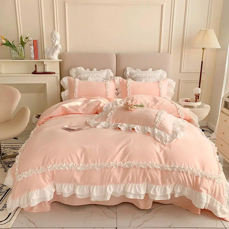 Korean Princess Lolita Bedding Set – Elegant Cotton Duvet Covers with Lace Accents for Cozy Bedrooms 10