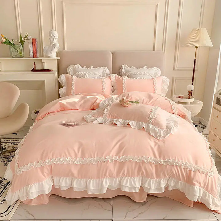 Korean Princess Lolita Bedding Set – Elegant Cotton Duvet Covers with Lace Accents for Cozy Bedrooms 10