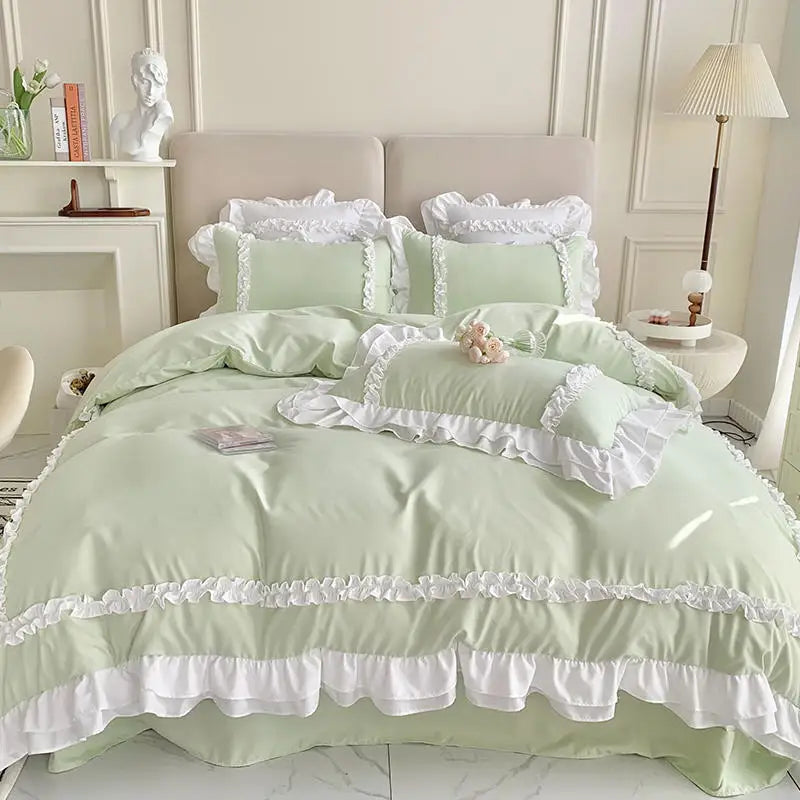 Korean Princess Lolita Bedding Set – Elegant Cotton Duvet Covers with Lace Accents for Cozy Bedrooms 6