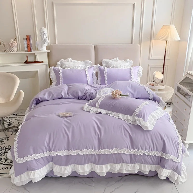 Korean Princess Lolita Bedding Set – Elegant Cotton Duvet Covers with Lace Accents for Cozy Bedrooms 9