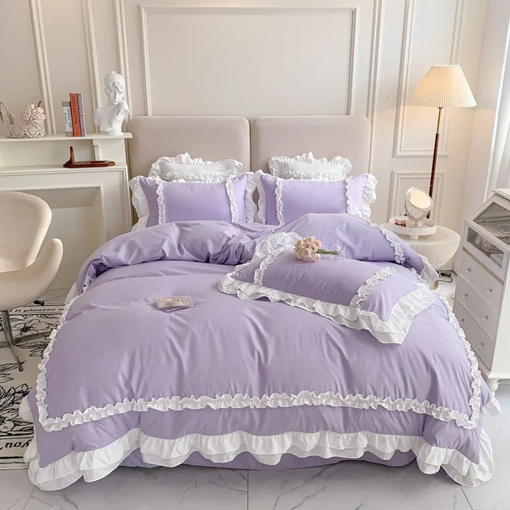 Korean Princess Lolita Bedding Set – Elegant Cotton Duvet Covers with Lace Accents for Cozy Bedrooms 9