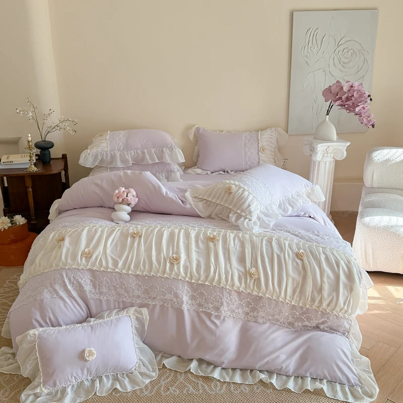 Korean Princess Style Cotton Bedding Set – 4-Piece Duvet Cover and Sheet Set for All Seasons 10