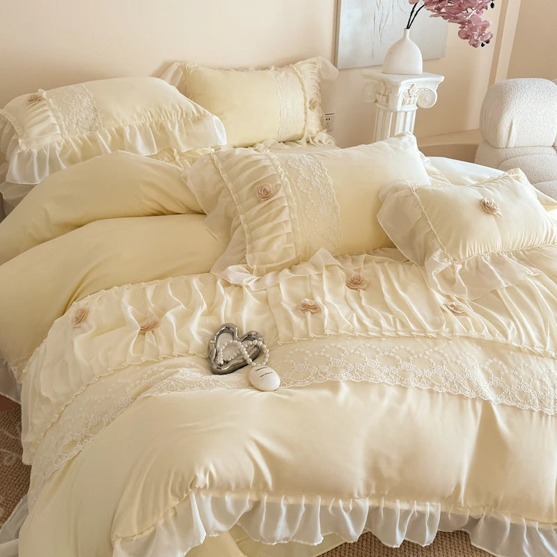 Korean Princess Style Cotton Bedding Set – 4-Piece Duvet Cover and Sheet Set for All Seasons 2