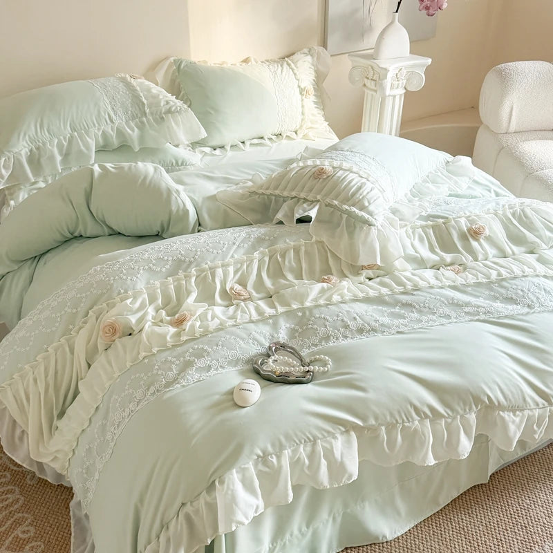 Korean Princess Style Cotton Bedding Set – 4-Piece Duvet Cover and Sheet Set for All Seasons 3