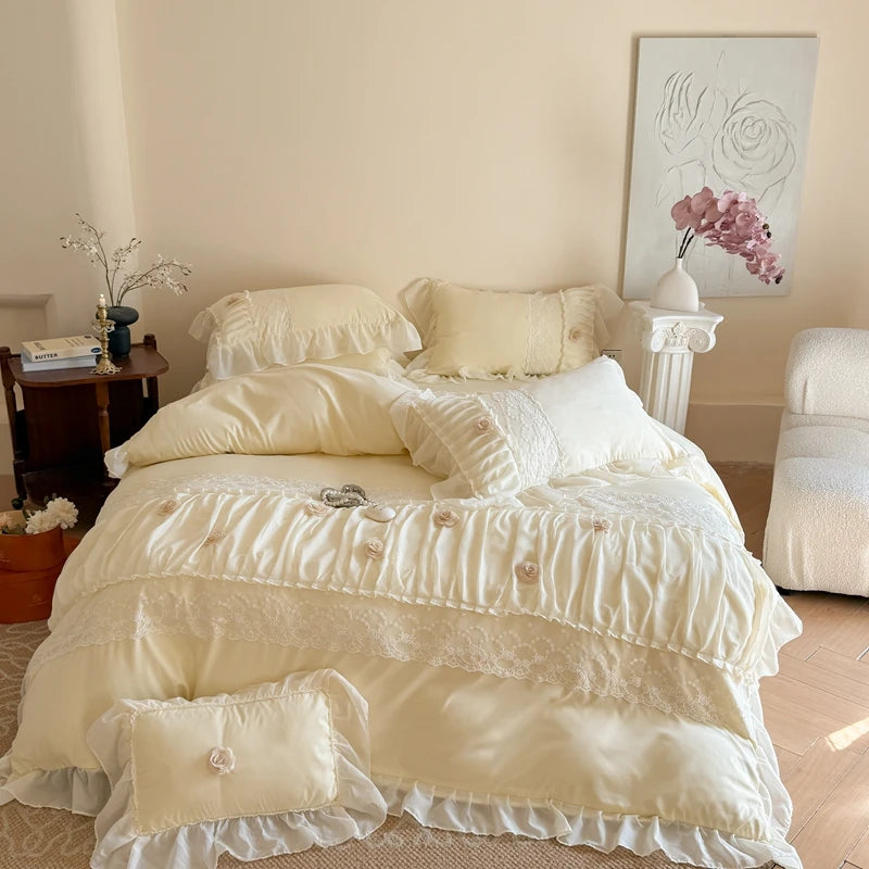 Korean Princess Style Cotton Bedding Set – 4-Piece Duvet Cover and Sheet Set for All Seasons 7