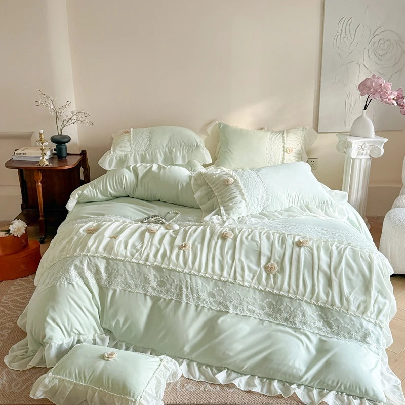 Korean Princess Style Cotton Bedding Set – 4-Piece Duvet Cover and Sheet Set for All Seasons 8