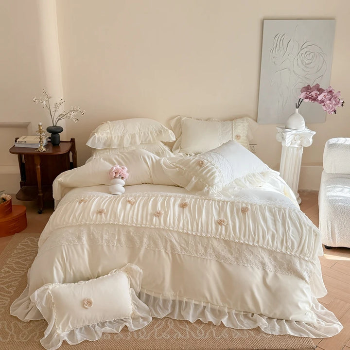 Korean Princess Style Cotton Bedding Set – 4-Piece Duvet Cover and Sheet Set for All Seasons 9