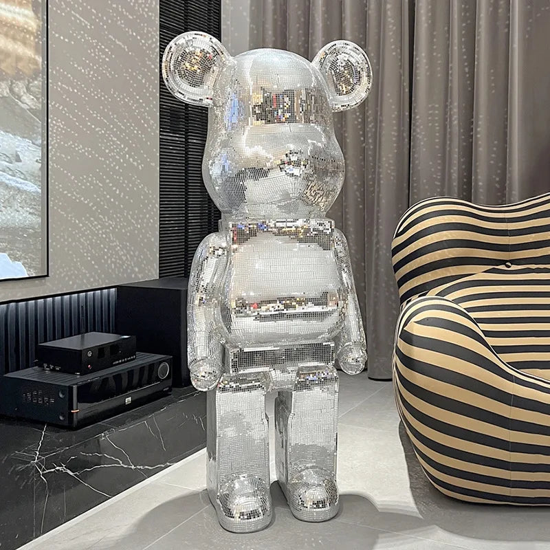 Large Bear Figurine with Disco Mirror Finish – Playful Resin Sculpture for Living Room Decor 0