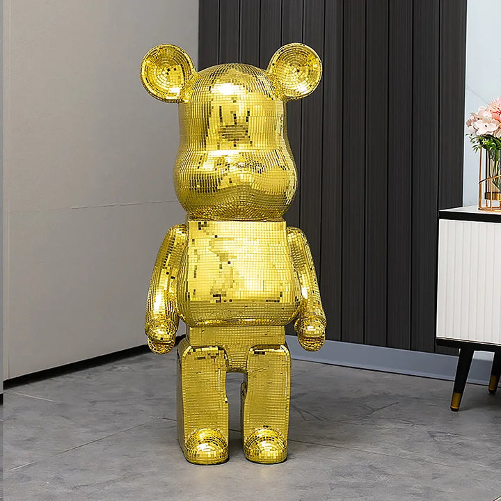 Large Bear Figurine with Disco Mirror Finish – Playful Resin Sculpture for Living Room Decor 2