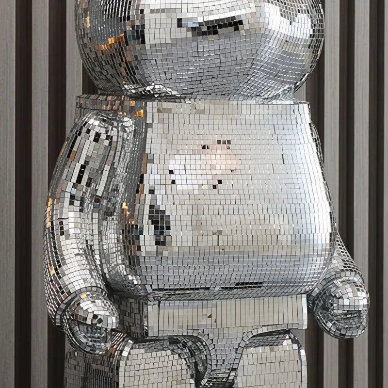 Large Bear Figurine with Disco Mirror Finish – Playful Resin Sculpture for Living Room Decor 5