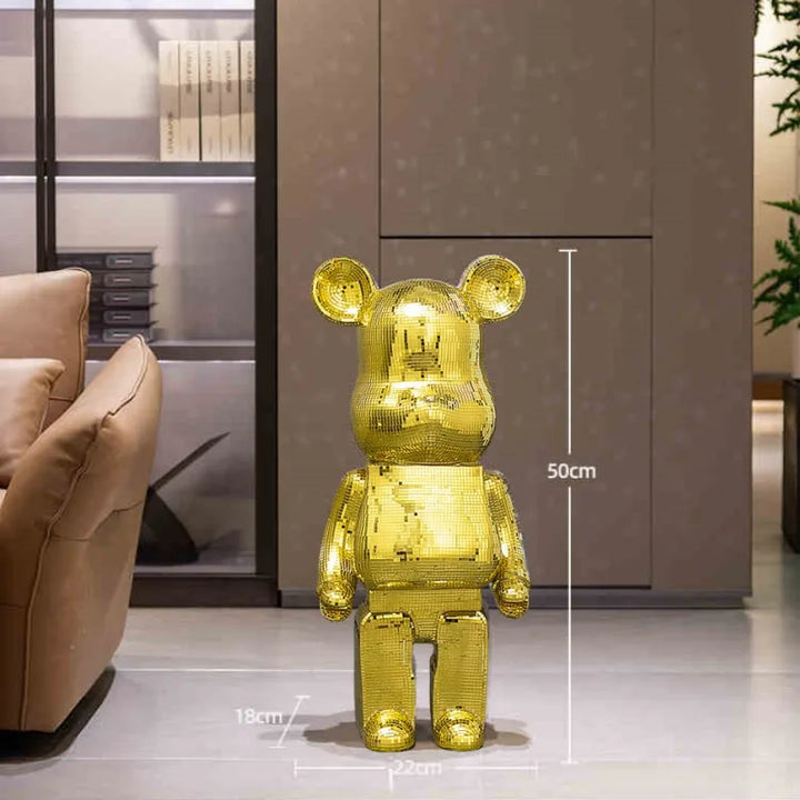 Large Bear Figurine with Disco Mirror Finish – Playful Resin Sculpture for Living Room Decor 8