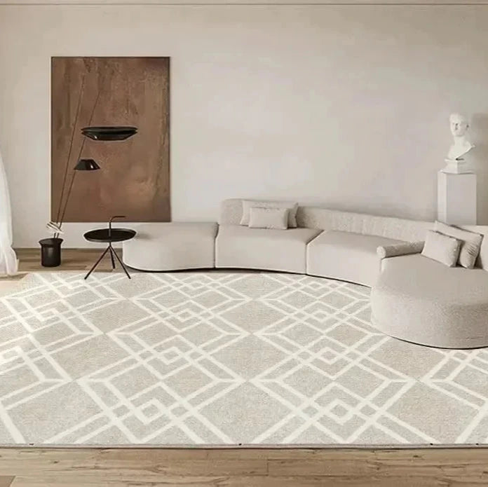 Large Beige Washable Area Rug – Soft and Stylish for Living Room or Bedroom 0