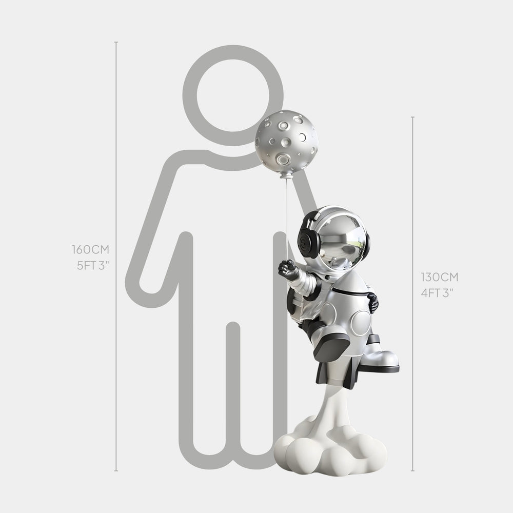 Lunar Silver Astronaut Wall Sculpture – Playful Cosmic Decor for Imaginative Spaces 0