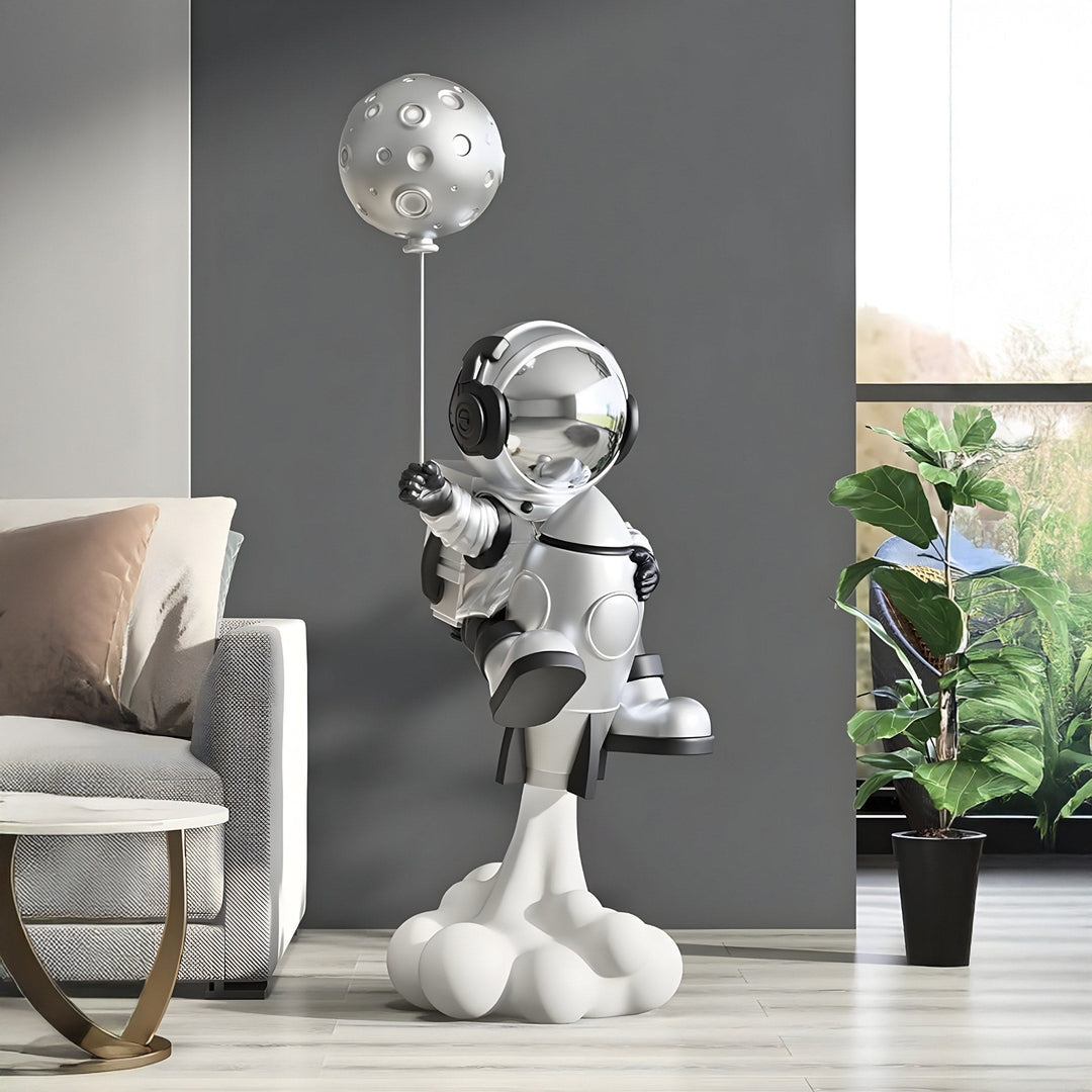 Lunar Silver Astronaut Wall Sculpture – Playful Cosmic Decor for Imaginative Spaces 1