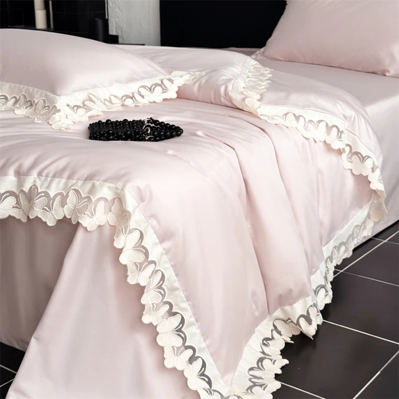 Luxurious 1000TC Egyptian Cotton Bedding Set with Butterfly Lace Design – Elegant Duvet Cover Set for Dreamy Bedrooms 0