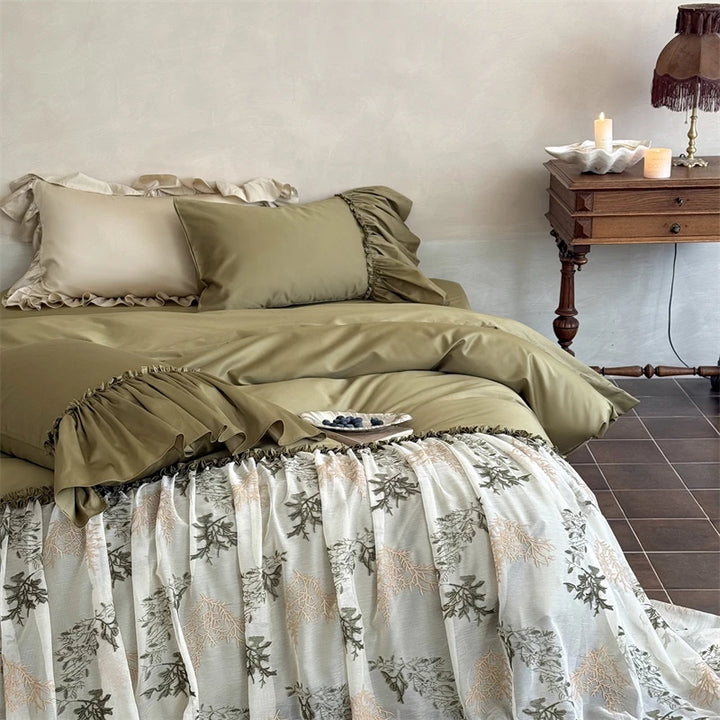 Luxurious 600TC Egyptian Cotton Bedding Set with Lace Ruffles – Elegant Duvet Covers and Sheets for Bedroom 0