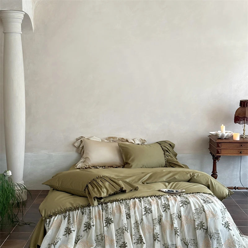 Luxurious 600TC Egyptian Cotton Bedding Set with Lace Ruffles – Elegant Duvet Covers and Sheets for Bedroom 2