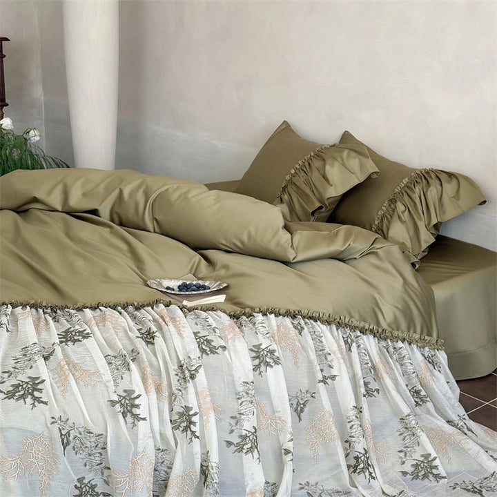 Luxurious 600TC Egyptian Cotton Bedding Set with Lace Ruffles – Elegant Duvet Covers and Sheets for Bedroom 4