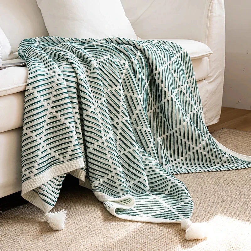Luxurious Knit Throw Blanket with Tassels – Cozy Decor for Sofa or Bed 5