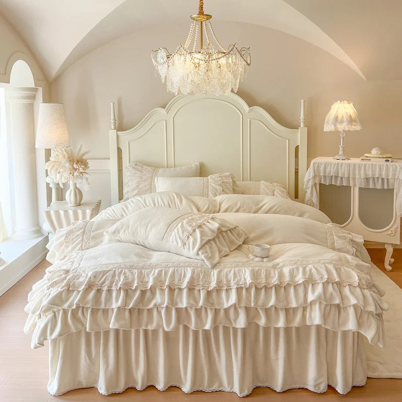 Luxurious Velvet Bedding Set with Lace Ruffles – Cozy Duvet Covers for Elegant Winter Decor 1