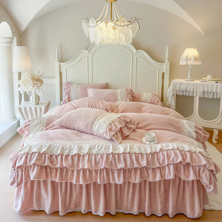 Luxurious Velvet Bedding Set with Lace Ruffles – Cozy Duvet Covers for Elegant Winter Decor 6
