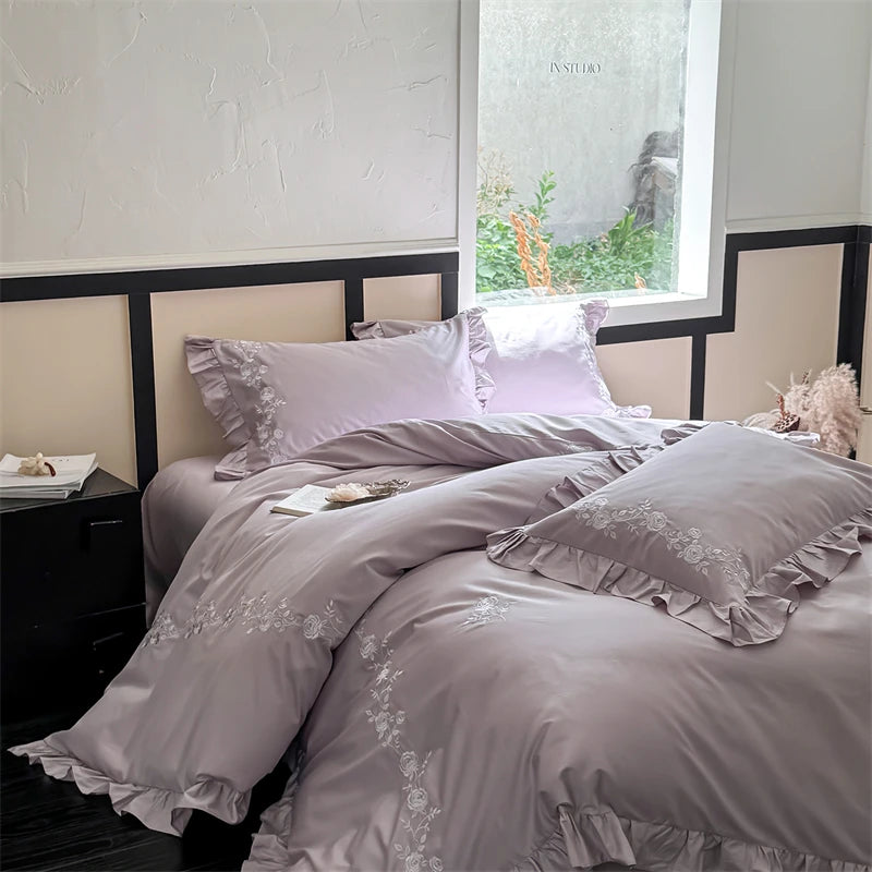 Luxury Floral Embroidery Bedding Set – 1000TC Egyptian Cotton Duvet Covers for Elegant Bedrooms 0