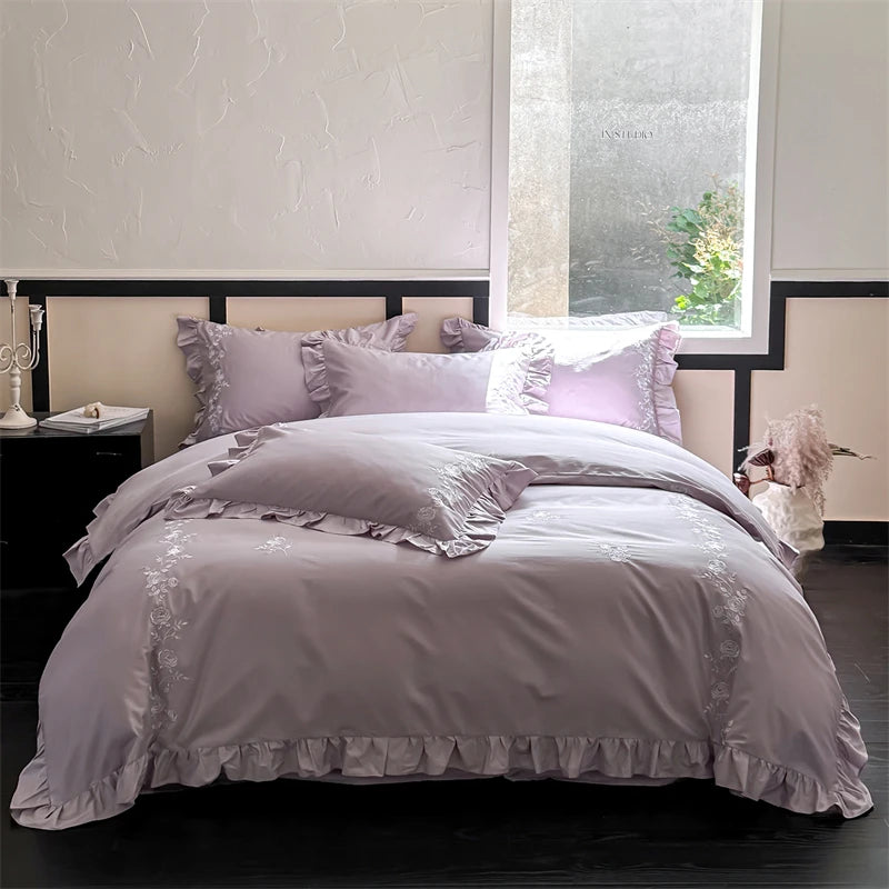 Luxury Floral Embroidery Bedding Set – 1000TC Egyptian Cotton Duvet Covers for Elegant Bedrooms 2