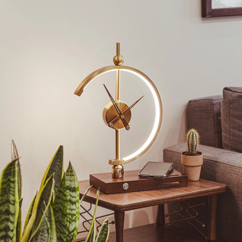 Luxury LED Table Lamp Clock with Wireless Charger – Modern Lighting for Home or Office 0