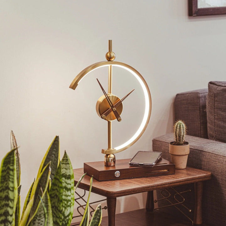 Luxury LED Table Lamp Clock with Wireless Charger – Modern Lighting for Home or Office 0
